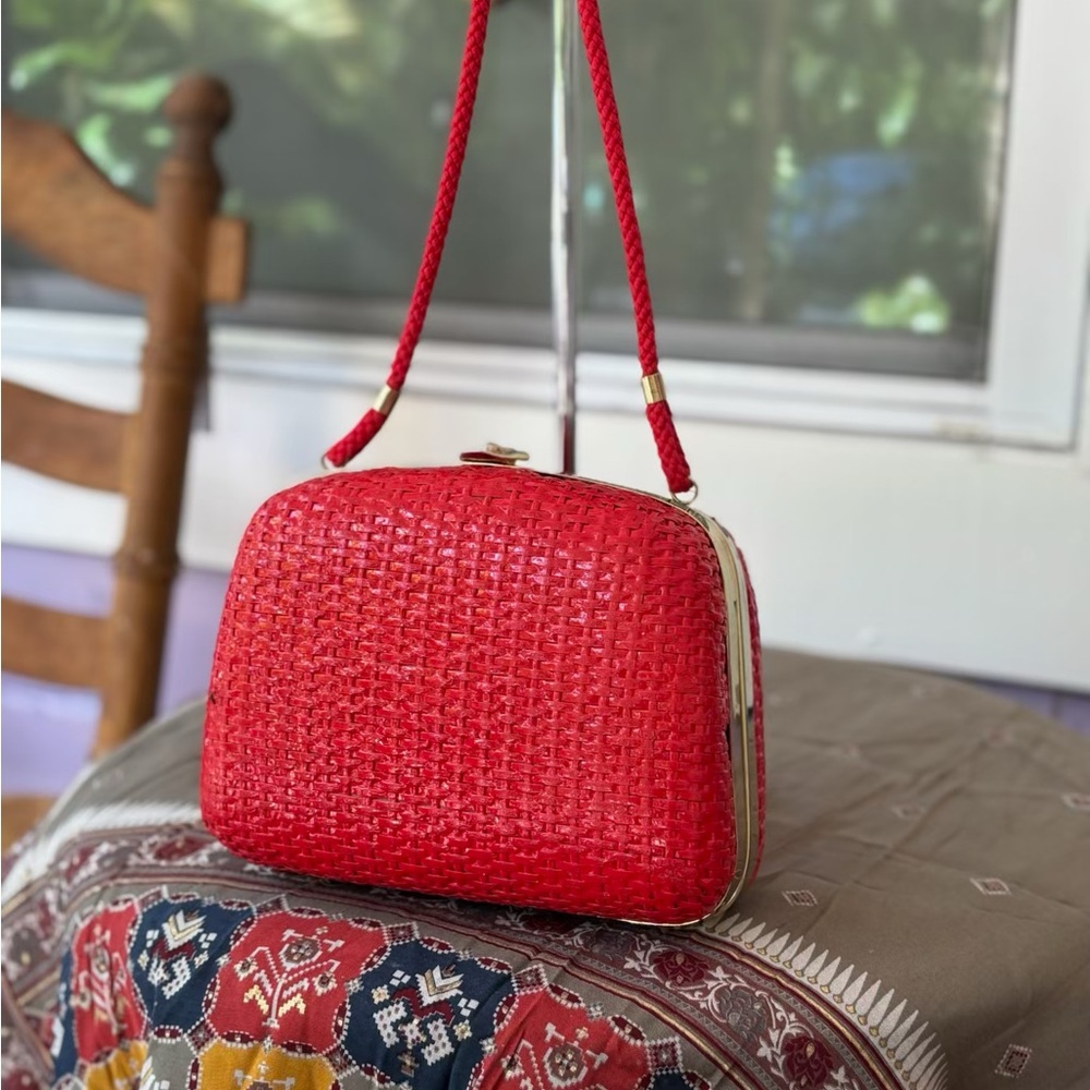 Vintage Red Woven Clutch